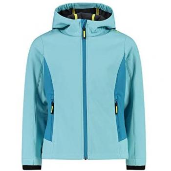 CMP Chaqueta Softshell Infantil con Capucha Fija, Color Acqua-Lake, Talla 128
