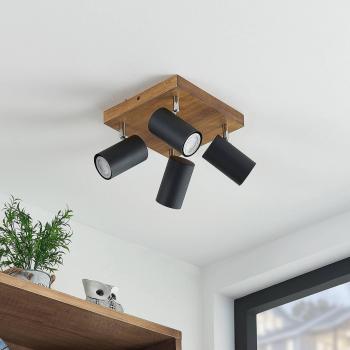 Lindby Maniva foco de techo moderno, 4 luces GU10, color negro, fabricado en madera e.o., ideal para salón y comedor