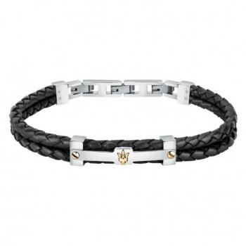 Pulsera de Hombre Maserati de Cuero Reciclado y Acero Inoxidable, Color Negro, Modelo JM422AVE11