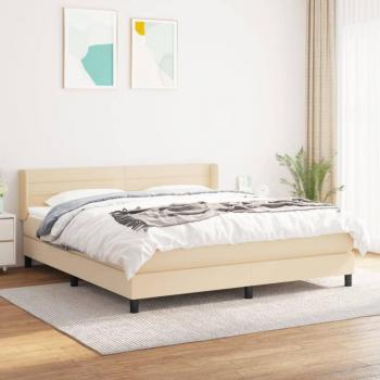 Cama Box Spring con Colchón de Tela Color Crema 160x200 cm