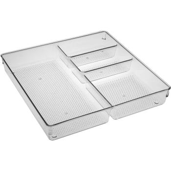 Cajón Organizador de Plástico Transparente para Cubiertos con 4 Compartimentos 30,6 x 5,6 x 30,6 CM