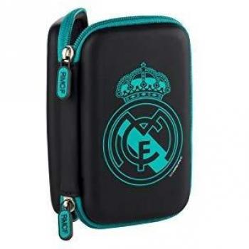 Real Madrid Estuche tecnológico con cremallera color negro con escudo en color verde