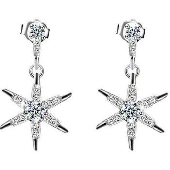 Pendientes Mujer, Amilril Diseño de Estrella Cuelga los Gancho Aretes Plata de Ley 925 Clásico Joyería para, Regalos Navidad Originales