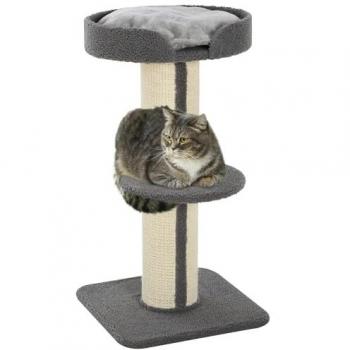 PawHut Árbol Rascador para Gatos 3 Niveles con Nido y Poste de Sisal, Altura 91 cm, Dimensiones 45x45x91 cm, Color Gris