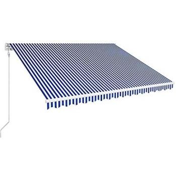 Cortina solar retráctil automática 400x300 cm azul y blanco