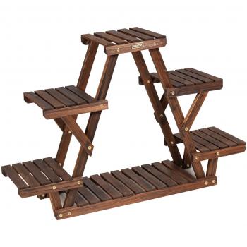 Estante Triangular de Madera para Plantas Costway, 6 Niveles, Soporte de Flores para Interior, Salón, Balcón y Patio, Color Marrón, Dimensiones: 99 x 25 x 64