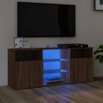 Mueble de TV con luces LED 120x30x50 cm, color marrón roble, ideal para salón, incluye espacio para almacenamiento y diseño moderno