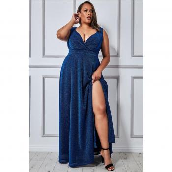 Goddiva Plus Crossover Lurex Glitter Maxi Dress - Royal Blue