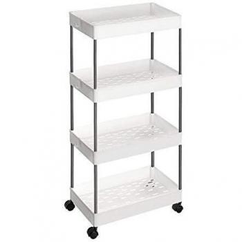 SONGMICS Carrito Auxiliar con Ruedas, Carrito Cocina, Carrito de 4 Baldas, Carrito Estrecho, para Baño, Cocina, 40 x 22 x 86 cm, Blanco KSC10WT