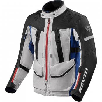 Revit Chaqueta textil de motocicleta Sand 4 H2O Blanco-Plata-Azul con impermeabilidad, ventilación, protección en hombros y codos, ajuste personalizado y reflectantes