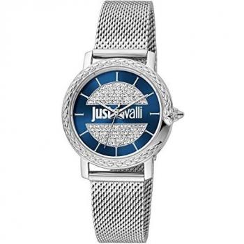 Reloj de pulsera Just Cavalli Animalier Brillante - JC1L212M0225, correa color Gris plata, Dial Glitter Azul, Mujer