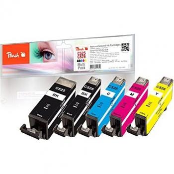 Pack Ahorro de Tintas Peach, Compatible con Canon PGI-525 y CLI-526 (5 Cartuchos XL: Negro, Negro Fotográfico, Cian, Magenta, Amarillo)