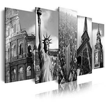 DekoArte 106 - Cuadros Modernos Impresión de Imagen Artística Digitalizada | Lienzo Decorativo para Tu Salón o Dormitorio | Estilo Ciudades Nueva York Roma Paris Londres| 5 Piezas 150 x 80 cm