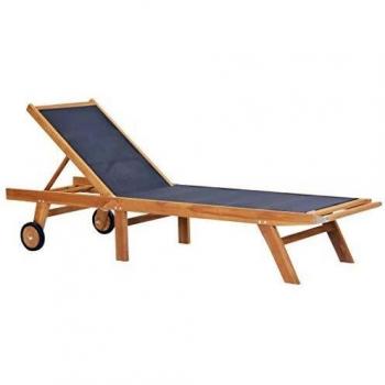 vidaXL Madera Maciza Teca Tumbona Plegable con Ruedas Textilene Asiento Silla