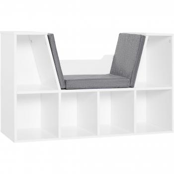 Estantería Homcom con Asiento y Cojín 6 Cubículos Blanco/Gris 61x102x30 cm