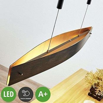 Lámpara colgante LED negra Lio con toques dorados, dimmer táctil, moderna, hecha de metal, para salón y comedor, 5 llamas