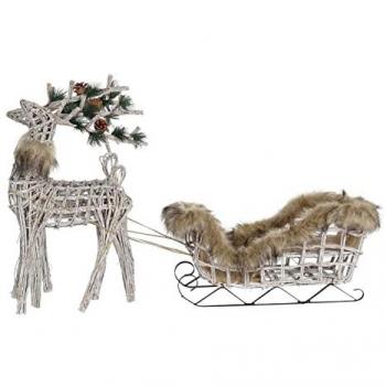 Adorno Navideño DKD Home Decor Reno Blanco Marrón Mimbre 58 x 30 x 30 cm (3 Piezas)