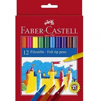 Faber Castell 554212 - Estuche de cartón con 12 rotuladores escolares, punta de fibra, multicolor