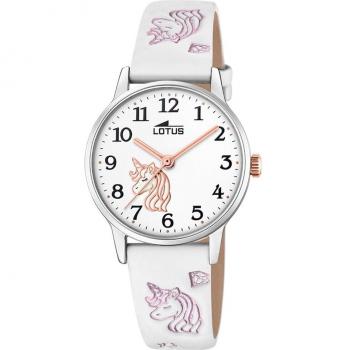 Reloj Lotus Junior 18865/1 para Niña, Esfera Blanca, Caja de Acero Inoxidable 316L Plateado, Correa de Piel Blanca
