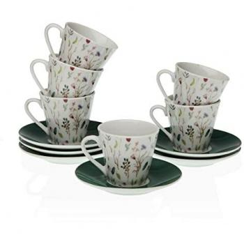 Juego de Tazas con Platos Versa Sansa Porcelana 5,8 x 6 x 5,8 cm Café (12 Piezas)