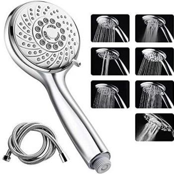 Fansteck Alcachofa Ducha con 1.5M Manquera Inoxidable, Mango Ducha Grande 7 Modos, Ahorro de Agua para Baño, Alcachofa Ducha con Manquera, Cabezal de Ducha, Teléfono Ducha Mangeuera Inoxidable Cromada