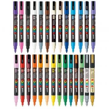 POSCA PC-3M Paquete surtido de rotuladores de colores con punta redonda ultrafina de 1,5 mm, para cualquier superficie de vidrio, metal, madera, tela o plástico