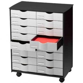 Paperflow Mueble Multiuso de 16 cajones, Color Gris, Otro, Negro y Blanco, 72x62x41 cm