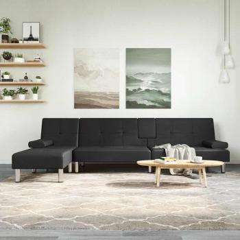 Black L-Shaped Faux Leather Sofa Bed 255x140x70 cm