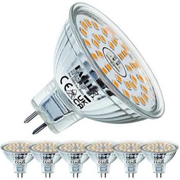 EACLL Bombillas LED GU5.3 Blanco Cálido, 6W Equivalente 50W MR16 Halógena, Pack de 6, Focos Sin Parpadeo AC/DC 12V, 2700K 450 Lúmenes 120 ° Spotlight, Lámpara Reflectora no Regulable