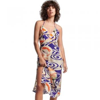 Superdry Women's Midi Halter Slip Dress - Blue Print, Casual & Party Wear, Sleeveless Viscose