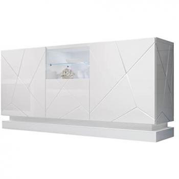 Aparador Charlotte 186, Blanco Brillante, MDF, 3 Puertas, 75x150x42cm