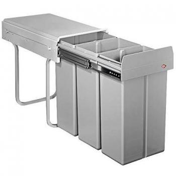 Contenedor de Basura Bio-Trio 30L con 3 Compartimentos para Armarios a Partir de 30 cm - Aluminio Gris