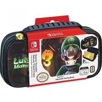 Funda de Viaje Deluxe Luigi's Mansion 3 para Nintendo Switch Lite - Licencia Oficial, Diseño Negro y Soporte Ajustable