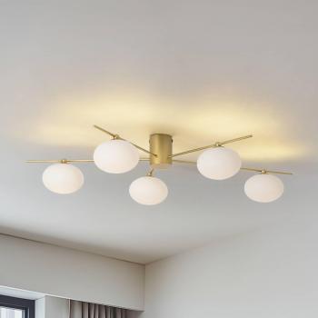 Lámpara de techo Valisa de Lindby, dorada, 5 luces regulables de vidrio para salón y comedor