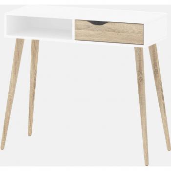 Consola Dmora Multiusos con Cajón y Compartimento Abierto, Color Blanco y Roble, 103 x 89 x 43 cm, Embalaje Reforzado
