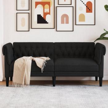 Chesterfield 2-Seater Black Fabric Sofa