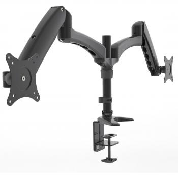 Duronic DM552 Brazo para Monitor doble para 2 pantallas 15 a 27 de 7.8kg cada | Altura 30cm Ajustable Cabezal VESA 75 y 100 Giratorio Inclinable -90°+85°| Brazo extensible 57cm | Soporte Doble Brazo