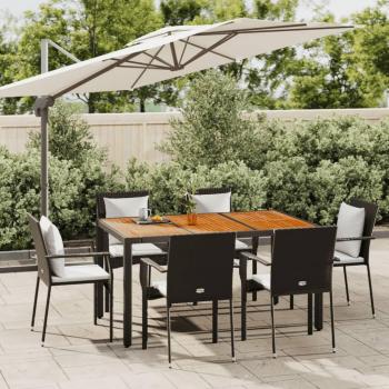 7-Piece Black Poly Rattan Garden Dining Set with Cushions