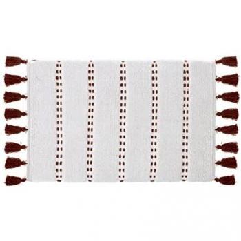 Alfombra de Baño de Algodón FIVE con Pompones Terracota - Blanca - 50 x 75 cm