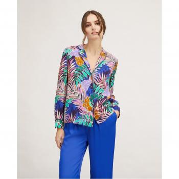 Camisa de mujer estampada de manga larga con ribetes selváticos