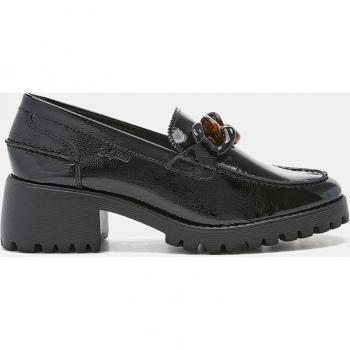 Mocasines de mujer en charol con adorno de cadena y tacón bloque - Marca 24 Horas Modelo 25847