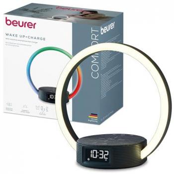 Beurer WL 65 Wake Up+Charge Light Alarm Clock with Qi Fast Charging, Sunrise Simulation, Adjustable Night Light and Color Change Function