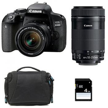 Canon EOS 800D Kit con Lentes EF-S 18-55mm y 55-250mm, Bolsa y Tarjeta SD de 16GB
