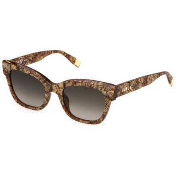 Gafas de sol Furla SFU814 para mujer, cuadradas, acetato, lente degradada Shiny Havana/Pearly Smoke CAT3