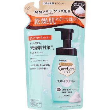 Rohto CareCera High Moisturizing Foam Body Wash for Dry/Sensitive Skin - Pure Floral Refill 385ml
