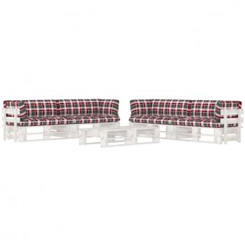 Conjunto de muebles de palets 6 piezas con almohadas en blanco de madera de pino impregnada