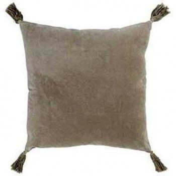Coussin pompon frange en coton-velours gris lumière 45 - African Style - Hacienda - Zen - Oasis Orient