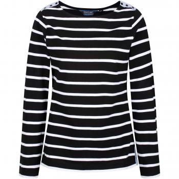 Regatta Flordelis Coolweave Cotton Long Sleeve Printed Jersey Top Polos/Camisetas, Mujer, Negro/Blanco, 16