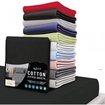 Sábana Bajera Jersey Algodón 200 x 200 cm, Negro Solapa 12 cm - Garantizada Sin Productos Químicos