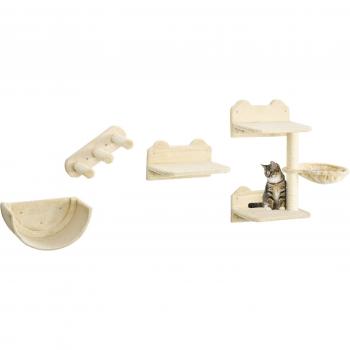 PawHut Estante de Escalada para Gatos de Pared con Hamaca, Nido y Rascador - Beige